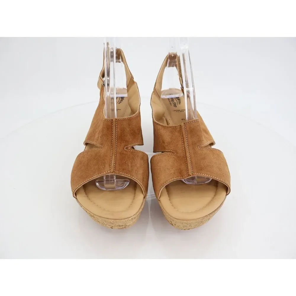 Spring Step Women's Sandal Size 41 10 Brown Suede Wedge Comfy Leather Shoe